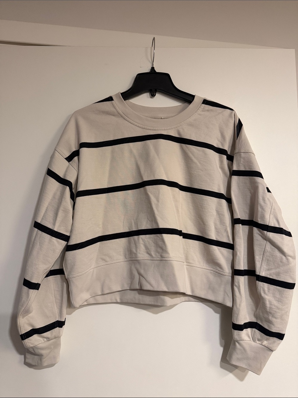 lululemon athletica Cream and Black Striped Cropped Sweatshirt